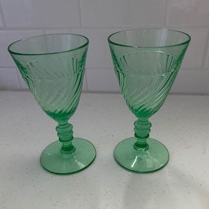 Depression Glass wine glasses. (2) Swirl pattern
